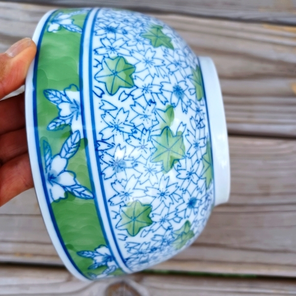NWT Sakura Momiji Green & Blue Pattern Fine Ceramic Bowl - Picture 3 of 5
